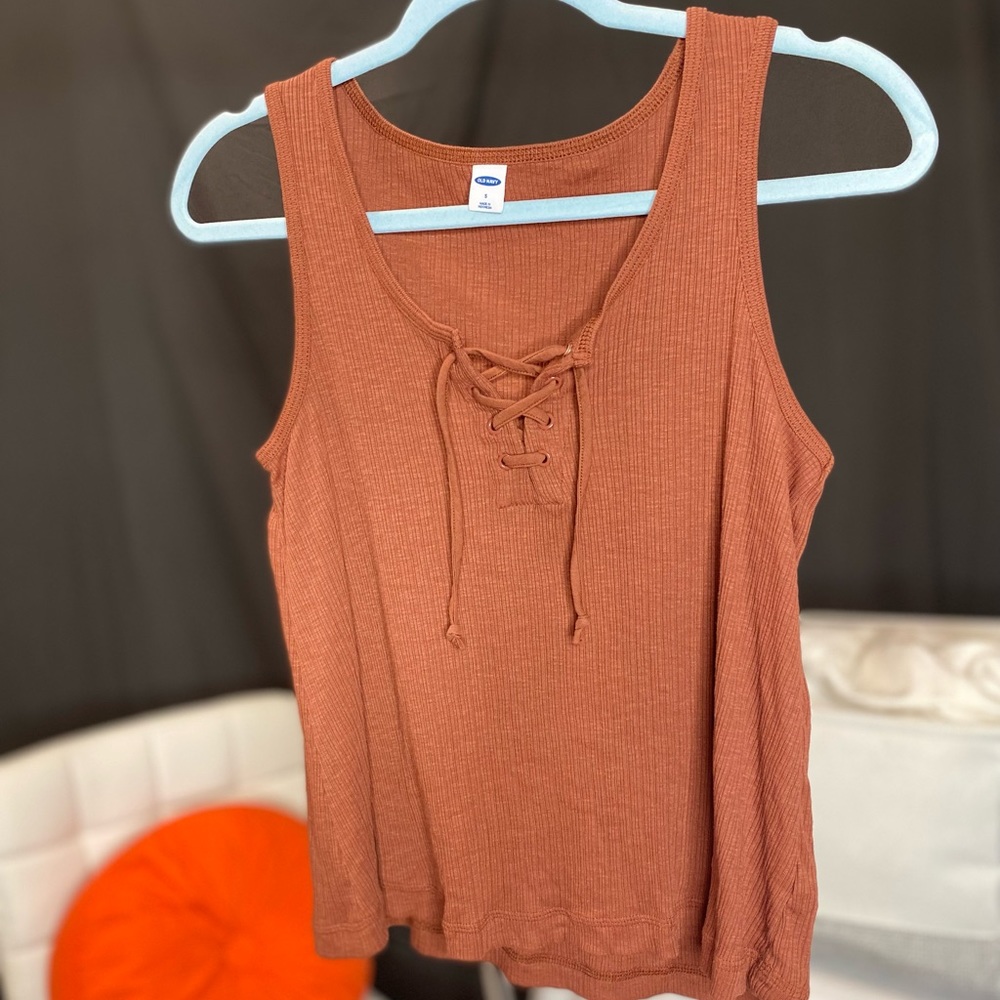 Burnt Orange Tank Top Cross Front Lacing